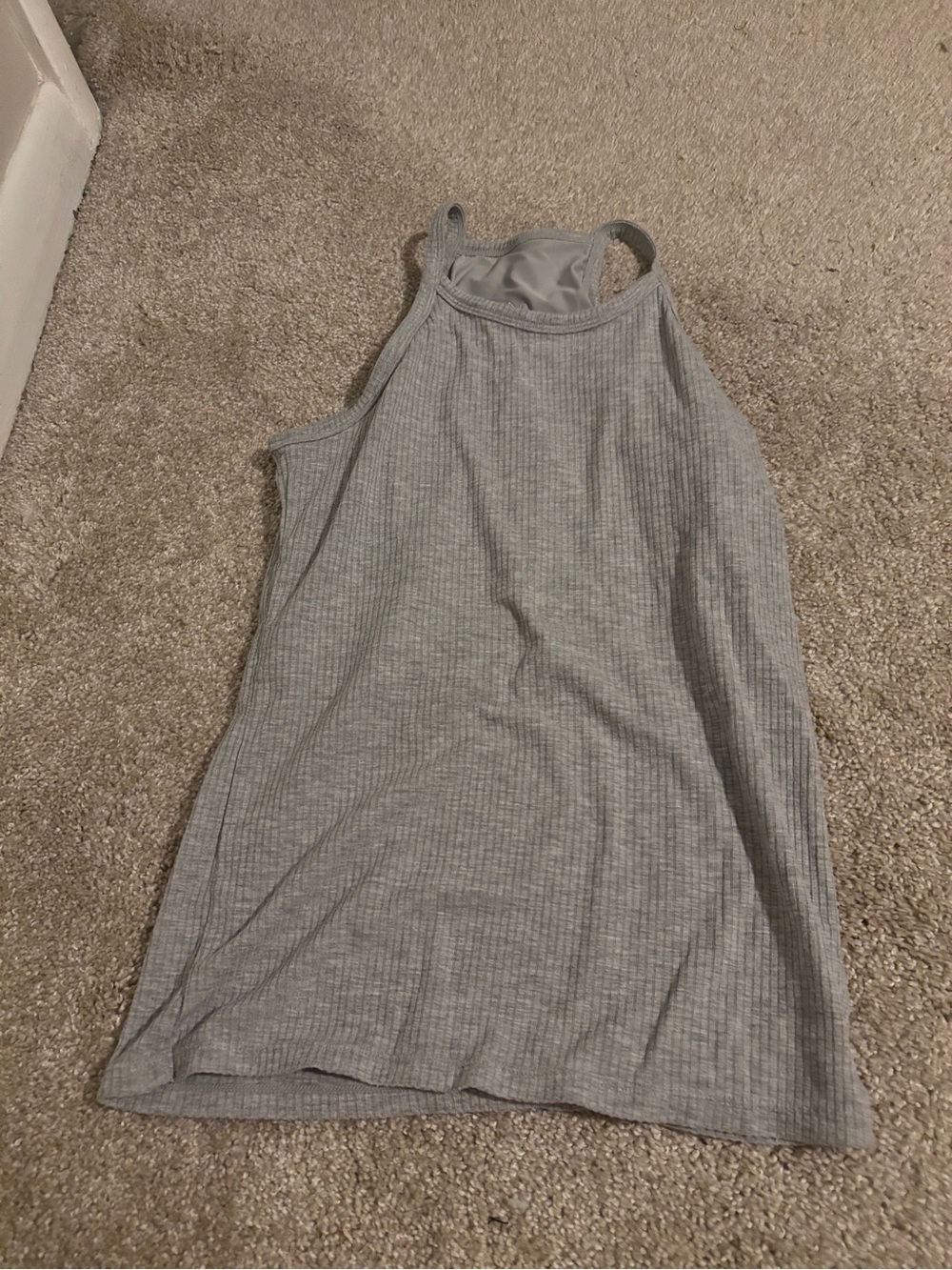 Gray Ribbed Halter Tank Top - Women built in bra